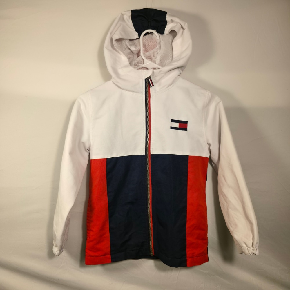 Tommy Hilfiger Windbreaker Jacket Kids Size 7 White Red Blue Excellent 1985 Logo
